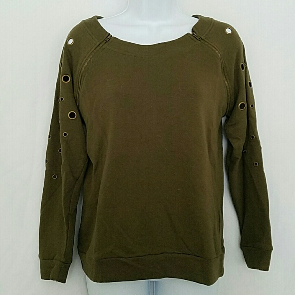 Olive Sweatshirt Grommet Detail Sleeves